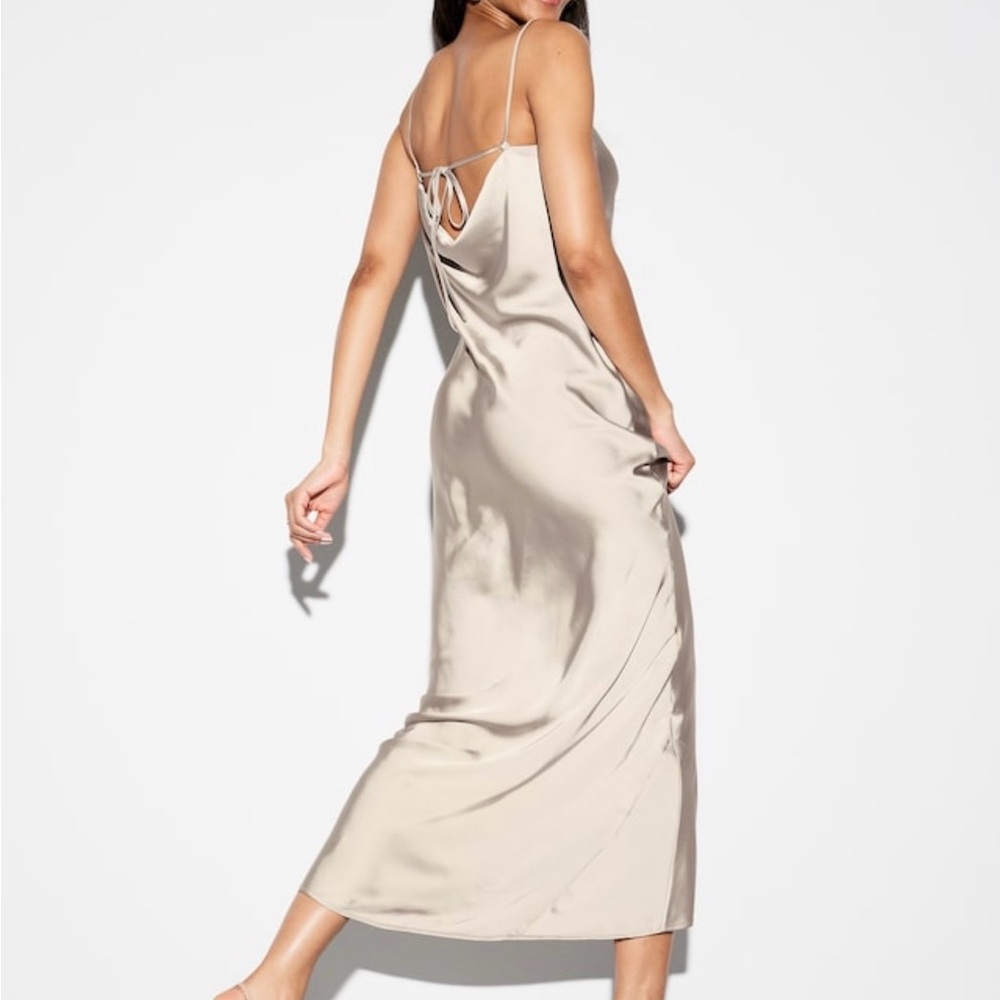 The Occasion Old Navy Elegant Satin Cowl Maxi Dress in Champagne - Picture 2 of 8